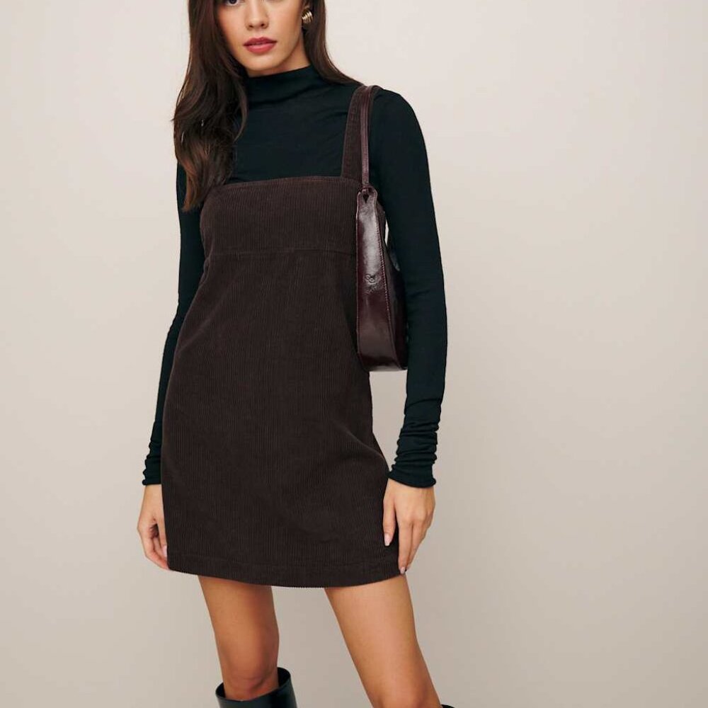 Reformation - NWT Iria Corduroy Mini Dress (Color: Espresso, Size 6) MSRP $178